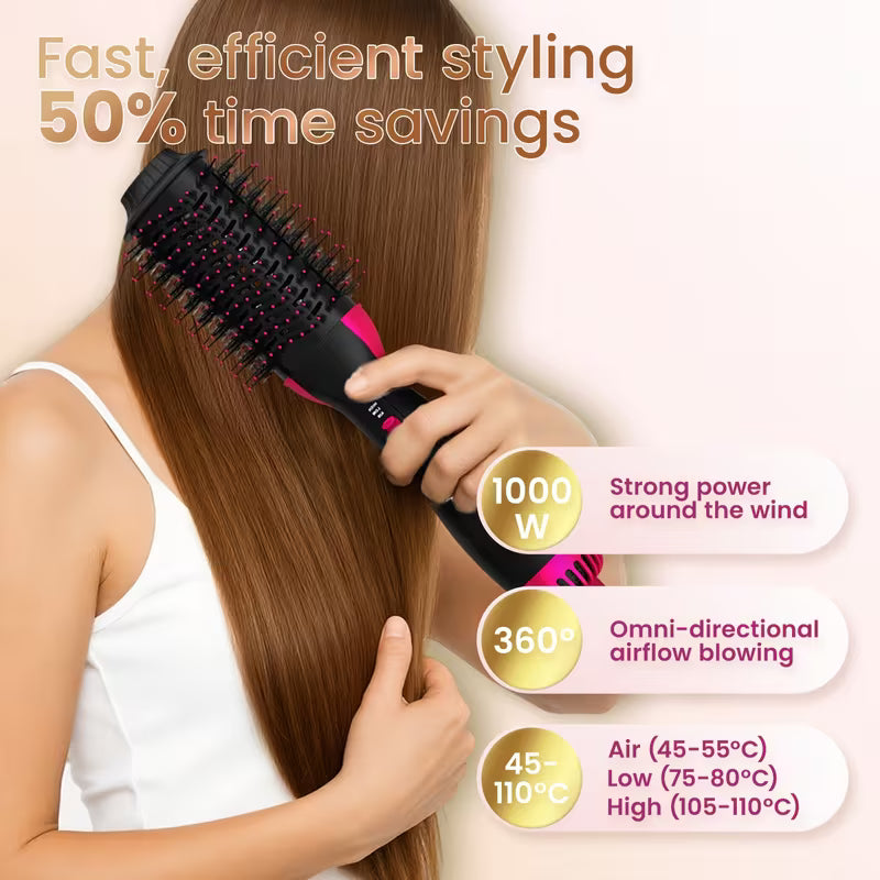 **3-in-1 One-Step Hair Dryer & Volumizer – Hot Air Brush for Hair Drying, Straightening & Curling**
