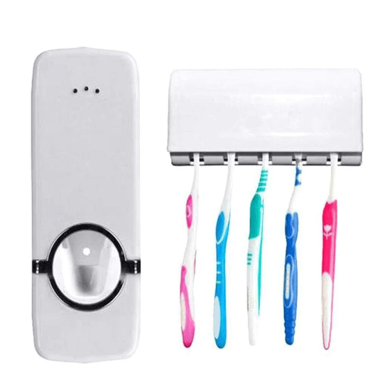 **Automatic Toothpaste Dispenser with Toothbrush Holder – Hands-Free Bathroom Organizer for Easy & Hygienic Use**