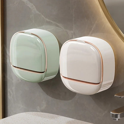 Wall-Mounted Soap Holder with Flip Cover | Stylish Self-Draining Soap Dish for Bathroom & Kitchen