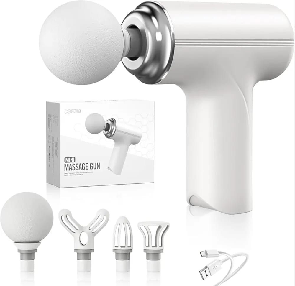 **4-in-1 Rechargeable Massage Gun – Deep Tissue Body Massager with 4 Massage Heads, Type-C Charging & Long-Lasting Battery**