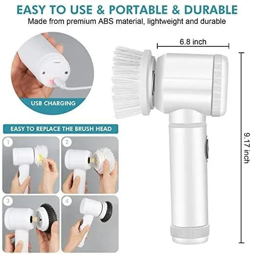 **5-in-1 Electric Cleaning Brush | Cordless Handheld Scrubber for Kitchen, Bathroom & Household Surface Cleaning**