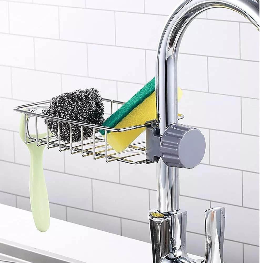 Stainless Steel Sink Organizer | Faucet-Mounted Kitchen Sink Caddy & Sponge Holder | Space-Saving Storage Rack for Kitchen Accessories