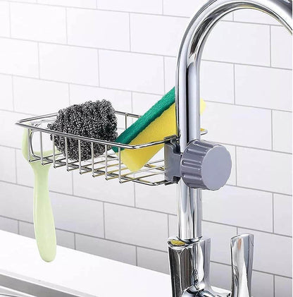 Stainless Steel Sink Organizer | Faucet-Mounted Kitchen Sink Caddy & Sponge Holder | Space-Saving Storage Rack for Kitchen Accessories