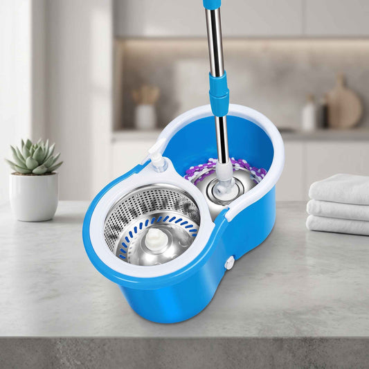 **360° Spin Mop System with Stainless Steel Wringer Bucket | Rotating Microfiber Floor Cleaning Mop for Easy Home Cleaning**
