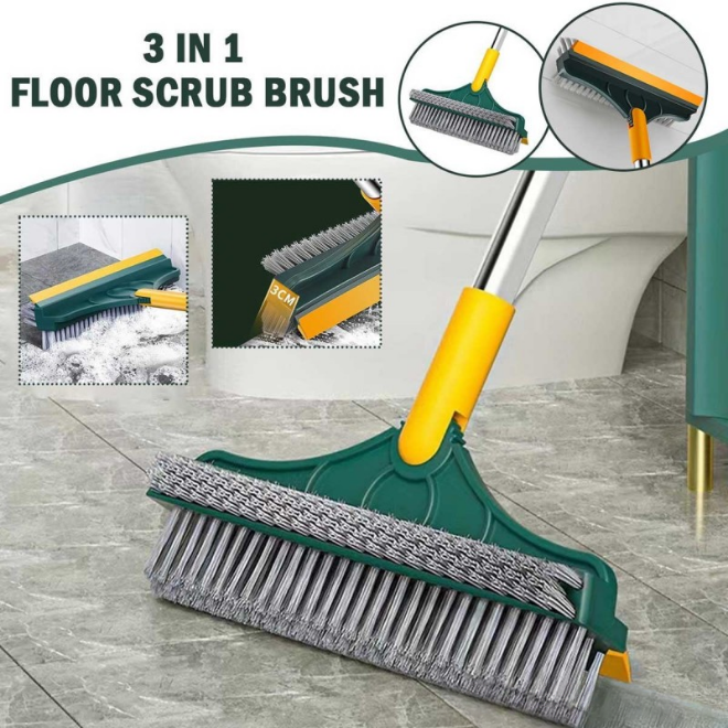 **3-in-1 Wiper Brush | Extendable Floor Cleaning Broom with Strong Bristles & Built-In Wiper Blade | Dual-Purpose Cleaning Tool**