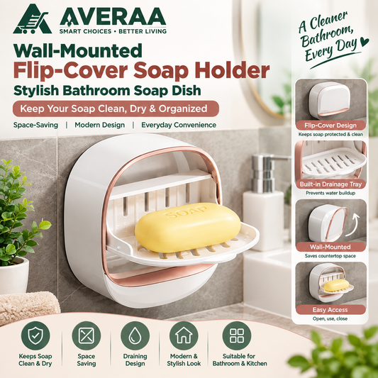 Wall-Mounted Soap Holder with Flip Cover | Stylish Self-Draining Soap Dish for Bathroom & Kitchen