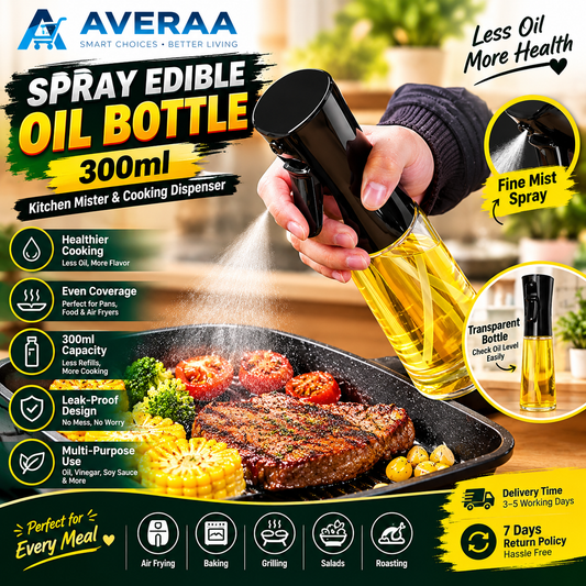 Edible Oil Spray Bottle 300ml | Refillable Kitchen Oil Mister & Cooking Dispenser | Easy Oil Sprayer for Healthy Cooking