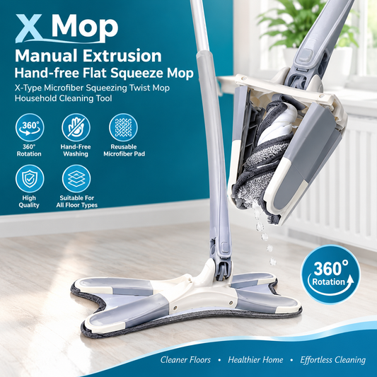 **X-Type Flat Squeeze Mop | Manual Hands-Free Microfiber Mop for Easy Floor Cleaning & Household Maintenance**