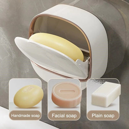 Wall-Mounted Soap Holder with Flip Cover | Stylish Self-Draining Soap Dish for Bathroom & Kitchen